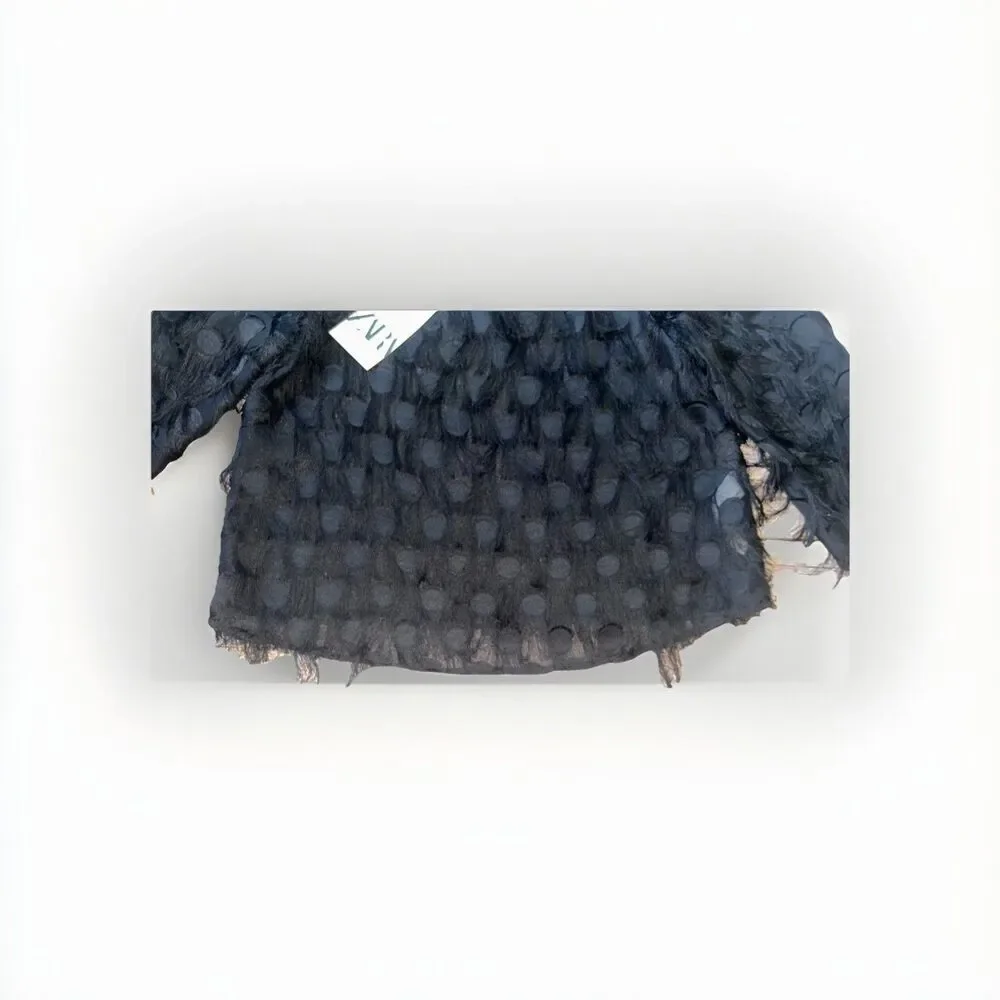 Women's Zara Black Polka Dot Boat Neck Semi Sheer  Cropped Top Size XS